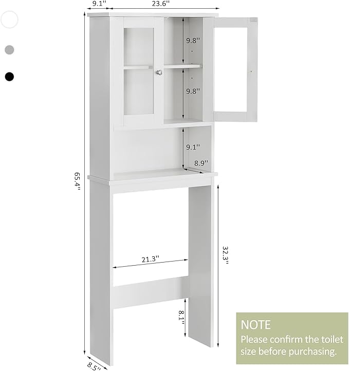 Meilocar Over The Toilet Storage Cabinet, Bathroom Storage Organizer Over Toilet, Space Saver W/Adjustable Shelf & Open Shelf, White