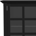 SIMPLIHOME Acadian SOLID WOOD 62 inch Wide Transitional Wide Storage Cabinet in Black, with 3 Tempered Glass Doors, 3 Adjustable Shelves