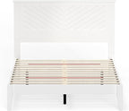 Serene Farmhouse Style Wood Bed in Full Size with Chevron Scoring Headboard, Coastal Modern Design, Sturdy, Easy Assembly, Ample Underbed Storage, White Finish