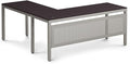NBF at Work Reversible L Shaped Executive Office Desk - Durable Espresso Laminate Computer Desk with Steel Frame - Modern Desk with 3 Grommet Holes - 60" W x 60" D Work Desk for Home (Brown)