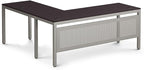 NBF at Work Reversible L Shaped Executive Office Desk - Durable Espresso Laminate Computer Desk with Steel Frame - Modern Desk with 3 Grommet Holes - 60" W x 60" D Work Desk for Home (Brown)
