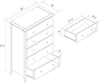 Grain Wood Furniture Greenport 5-Drawer Chest, Solid Wood with Brushed White Finish