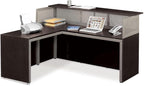 nbf signature series L Shaped Computer Desk for Office Ergonomic Corner Desk with Reversible Return Working PC Desk in Gray Laminate Brushed Nickel Steel Frame