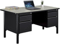 nbf signature series Stahl Double Pedestal Office Desk – Durable Gray Laminate Computer Desk with 4 Lockable Drawers – Modern Executive Desk with File Cabinet – 60" W x 30" D Office Work Desk