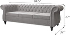 Chesterfield 3 Seater Sofa, Modern Velvet Tufted Couch 3 Seater with Rolled Arms and Nailhead Mid-Century Upholstered Couch for Living Room, Bedroom, Apartment and Office, Grey