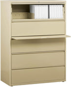 Pemberly Row 42-in Wide Metal 5 Drawer Lateral Filing Cabinet Putty/Beige