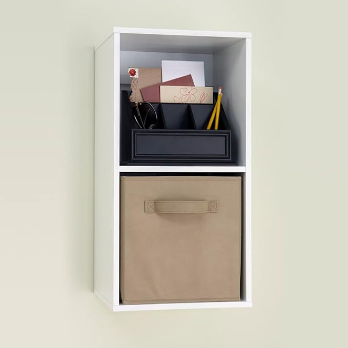 ClosetMaid Cubeicals 2 Cube Storage Shelf Organizer Bookshelf, Stackable or Hanging Wall Mount, Easy Assembly, White Wood Finish
