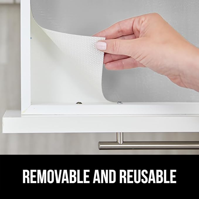GORILLA GRIP DripGuard Shelf Liner, Non Adhesive Drawer and Kitchen Cabinet Protector, Slip Resistant BPA Free Smooth Surface Plastic Liners for Cabinets, Bathrooms, Closets, 12x120 Inch, Light Gray