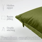 lalaLOOM Velvet Throw Pillow Covers, Set of 2, 20x20 Decorative Square Pillows Home Decor, Soft Accent Cases, Silky Machine Washable Pillowcases for Sofa, Couch, Bedroom, Living Room, Moss Green