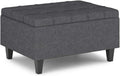 SIMPLIHOME Harrison 34 inch Wide Transitional Rectangle Small Coffee Table Storage Ottoman in Slate Grey Linen Look Fabric, Assembled, for the Living Room and Bedroom
