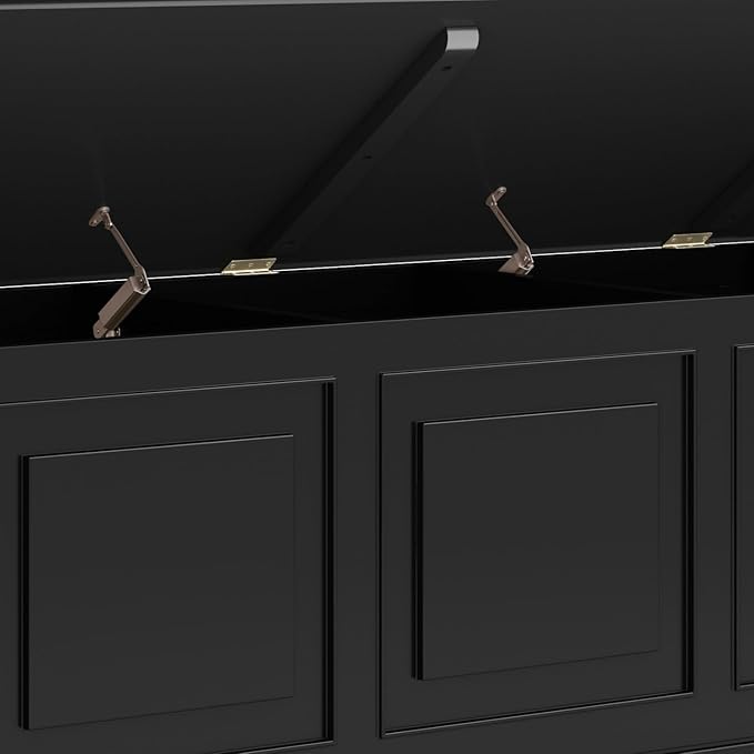 SIMPLIHOME Connaught Entryway Storage Bench - 51 inch Wide Solid Wood Storage Trunk Seat in Black, Traditional Bench for Entryway or Living Room with Lift-Up Lid and Decorative Moulding