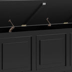 SIMPLIHOME Connaught Entryway Storage Bench - 51 inch Wide Solid Wood Storage Trunk Seat in Black, Traditional Bench for Entryway or Living Room with Lift-Up Lid and Decorative Moulding