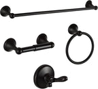 BGL Bathroom Hardware Set, Oil-Rubbed Bronze Adjustable Expandable Towel Bar 4-Piece ORB Bathroom Accessory Set Wall Mounted Robe Hook Toilet Paper Holder Towel Ring Towel Bar