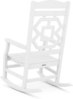 Martha Stewart by POLYWOOD Chinoiserie Outdoor Rocking Chair, White, Durable HDPE All-Weather Patio Furniture with Decorative Lattice, Classic Porch Rocker for Deck, Garden & Backyard, Made in the USA