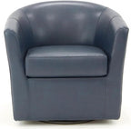 Pemberly Row 19" H Traditional Faux Leather Swivel Club Chair in Blue