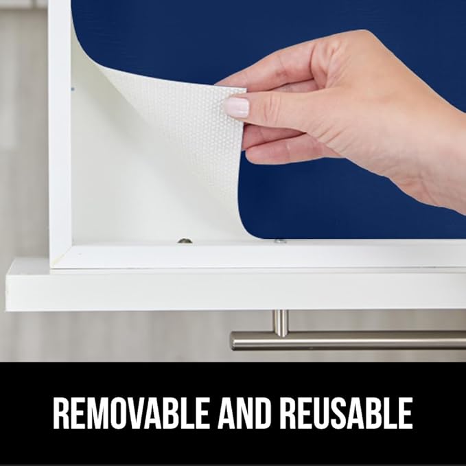 GORILLA GRIP DripGuard Shelf Liner, Non Adhesive Drawer and Kitchen Cabinet Protector, Slip Resistant BPA Free Smooth Surface Plastic Liners for Cabinets, Bathrooms, Closets, 17.5x240 Inch, Navy Blue
