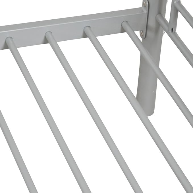 Karl Home Grey Bunk Bed Twin Over Twin, Metal Bunk Bed with Built-in Ladder and Safety Guardrail, Space-Saving Bunk Beds for Kids, Teens & Adults, No Box Spring Needed