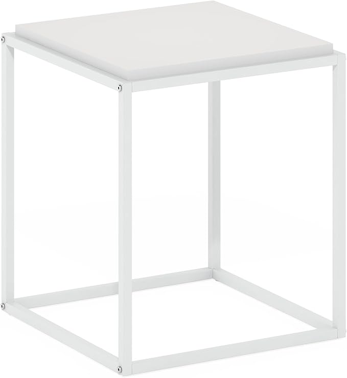 Furinno Moretti Side Table, 1-Tier Stackable Metal Frame End Table, Night Stand, Bedside Table, Toolless Assembly, for Living Room, Bedroom, Solid White