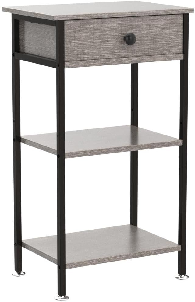 VECELO Tall End Side Table,Nightstand with Adjustable Shelf and Bin Drawer for Living Room/Bedroom/Entryway Small Spaces