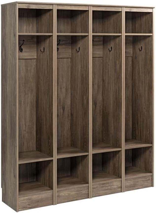 Prepac Narrow Coat Rack Freestanding Hall Tree with 3 Hooks, Entryway Furniture for Coat & Shoe Storage, Entryway Organization with Adjustable Shelf, 14.75"W x 72.5"H x 15.5"D, Set of 4, Drifted Gray