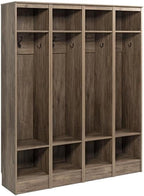 Prepac Narrow Coat Rack Freestanding Hall Tree with 3 Hooks, Entryway Furniture for Coat & Shoe Storage, Entryway Organization with Adjustable Shelf, 14.75"W x 72.5"H x 15.5"D, Set of 4, Drifted Gray