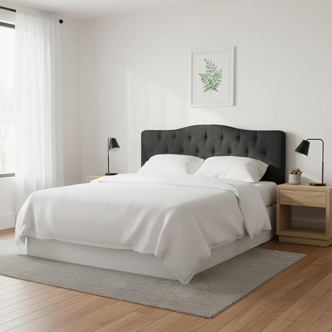 Naomi Home Cassandra Queen Tufted Headboard, Upholstered in Durable Linen Fabric – Premium Foam Cushioning, Adjustable Height, Floating Wall or Bed Frame Mount, Compatible with Adjustable Beds