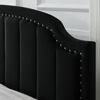 24KF Velvet Fabric Upholstered Queen/Full Headboard with Nail Trims,Modern Vertical Channel Design with Curved Headboard, 6052-Q-Black