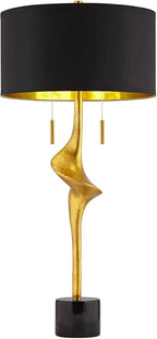 Possini Euro Design Athena 35 1/2" Tall Large Modern Glam End Table Lamps Set of 2 Pull Chain Sculptural Gold Leaf Living Room Bedroom Bedside Nightstand House Office Home Reading Kitchen Entryway