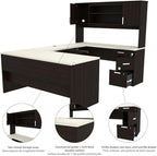 Pemberly Row U Shaped Computer Desk in Dark and White Chocolate