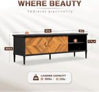 Lenia 65 Inch Solid Acacia Wood TV Stand, Modern Farmhouse Rustic Mid Century TV Media Console for Living Room, Entertainment Center with Storage & Cabinets, Brown Teak Finish