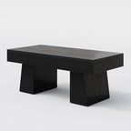 LITTLE TREE Farmhouse Coffee Table, 47 Inches Wooden Rectangular Accent Center Tables with Thick Base, Modern Low Cocktail Tea Furniture for Living Room (Black)