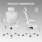 Farini Ergonomic Office Chair, Home Office Desk Chair with Headrest, High Back Computer Chair with Armrests and Adjustable Lumbar Support for Home Office Study Room, White & White