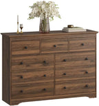 Dresser for Bedroom, 9 Drawer Dresser with Large Drawers, 55 Inch Wide Wood Chest for Living Room, Hallway, Walnut