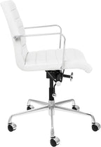 Laura Davidson Furniture SOHO II Ribbed Office Chair - Mid Back Desk Chair, Ergonomically Designed with Arm Rest & Swivel, Made of Faux Leather, White, Computer Chair