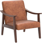 Yaheetech PU Leather Accent Chair, Mid-Century Modern Armchair with Solid Wood Legs, Reading Leisure Chair with High Back for Living Room Bedroom Waiting Room, Set of 2, Brown