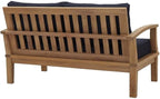 Modway Marina Outdoor Patio Teak Loveseat in Natural Navy