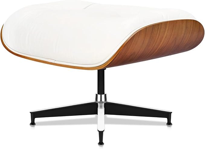 Top Grain Leather, Mid Century Chaise Lounge Chair and Ottoman, Reading Chair, Accent Lounge Chair, Modern Chair, Classic Design, Heavy Duty Base Support for Living Room Lounge Office, Walnut-White