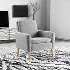 Lohoms Mid Century Modern Accent Chair, Fabric Upholstered Comfy Reading Leisure Chair for Bedroom, Living Room Stuffed Seat Single Sofa Chair with Wood Legs, Grey