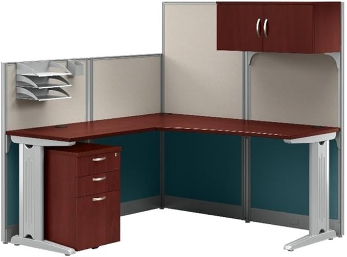 Bush Furniture BSHWC3649403STGK Hansen Cherry 65W x 65D L-Workstation with Storage and Accessory Kit