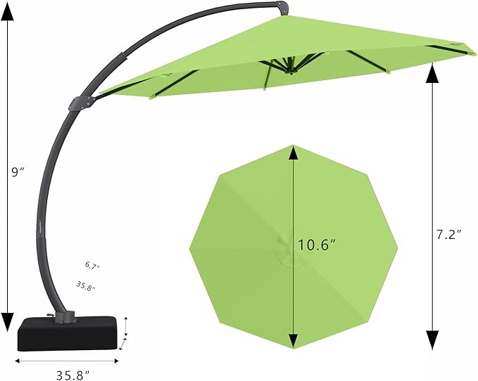 7 Piece Patio Dining Set with 11ft Patio Umbrella (Apple Green), 7 Gray Outdoor HDPE Dining Set with 6 Chairs + 1 Large Table, for Market, Pool, Garden, Backyard, Deck