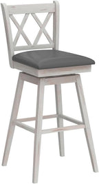 COSTWAY Bar Stool Set of 2, 360° Swivel Bar Height 29.5 inch Bar Stool with Foot Rest Upholstered Cushion & Ergonomic Backrest, Sturdy Frame, for Pub, Restaurant, Home (2, Antique White+ Grey)