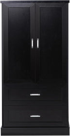 Polibi Tall Storage Cabinet with 2 Doors, 2 Drawers, 4-Tier Storage Racks of Each Door, Adjustable Shelf, Floor Free-Standing Cabinet for Bathroom, Living Room, MDF Board, Black