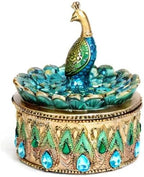 Bits and Pieces Peacock Jewelry Box for Women Small Keepsake Box with Peacock Figurine Lid - Decorative Boxes for Home Decor