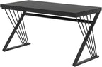 FOLUBAN Black Desk, Modern Wood and Metal Computer Desk for Home Office, Simple Writing Work PC Desks for Bedroom, Industrial Study Gaming Table for Living Room, Black, 53 Inch