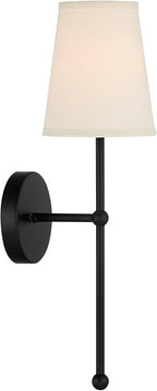 Possini Euro Design Elena Modern Wall Light Sconces Set of 2 Matte Black Metal Hardwired 6" Fixture Cream Linen Tall Drum Shade for Bedroom Living Family Room Home Hallway Dining