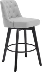 MINCETA Bar Stool, PU Leather Barstool, 30 Inch Upholstered Counter Stool with Low Tufted Back and Footrest, Swivel Counter Height Barstool for Kitchen Island Home Bar Light Gray