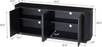 LKTART 64" Sideboard Buffet Cabinet with Storage, Wooden Fluted Storage Cabinet Sideboard Credenza with Adjustable Shelves Pressed Spring for Kitchen Living Room (Black Gray)