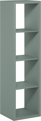 Furinno Cubicle Book Shelf, 4-Cube Vertical Thick Frame Bookshelf, Horizontally & Vertically Reversible Bookcase with Open Back, 14.6" x 15.9" x 58", for Living Room, Bedroom, Home Office, Sage Green