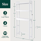 Smiry Over The Toilet Storage Cabinet, 3-Tier Bamboo Bathroom Organizers with Adjustable Shelf & 4 Hooks, Space Saving Shelf Rack for Bathrooms, Laundry Room, Balcony, White