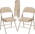 4 Pack Khaki Folding Chairs with Padded Cushion and Back, Portable Duty Metal Frame Commercial Seat, Foldable Indoor Outdoor Chairs for Office Party Events Kitchen Dinning Wedding, 330-LBS Capacity